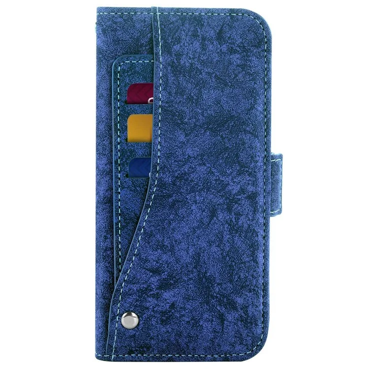 Mobile Phone Case Bag for iPhone 14 Pro Max, PU Leather Water-ink Painting Texture Rotating Card Slots Holder Stand Wallet Cover - Blue