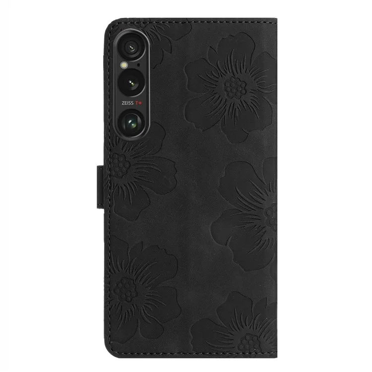 Для Sony Xperia 1 vi Case Case Design Design Кожаная Крышка Телефона Кошелька с Ремешком Для Запястья - Черный