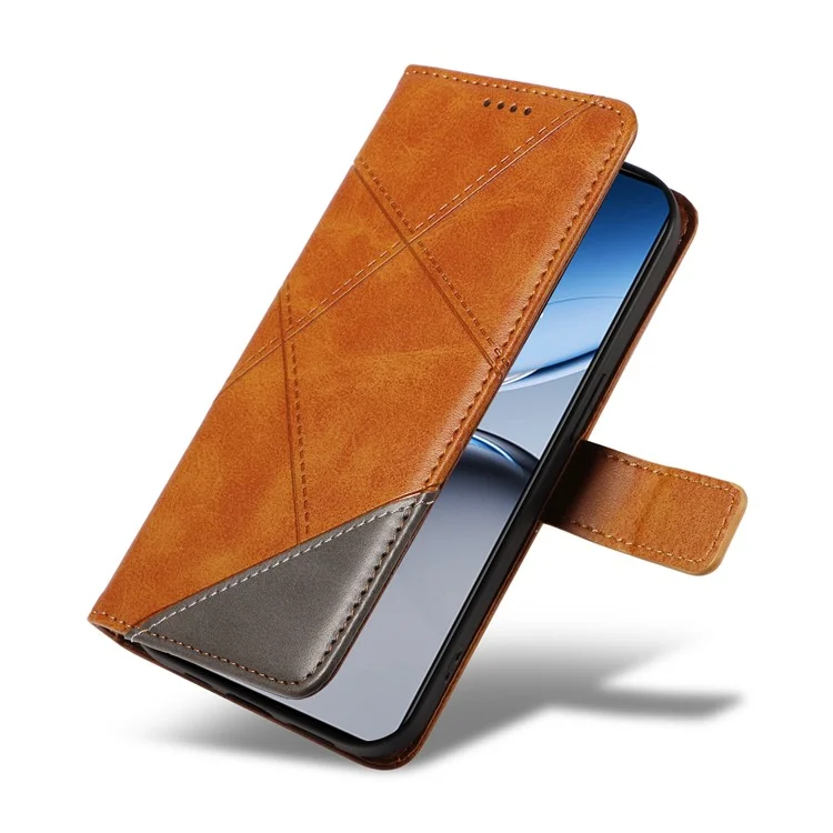 For OnePlus Nord 4 Case Leather Geometric Line Wallet Phone Cover with Wrist Strap - Brown