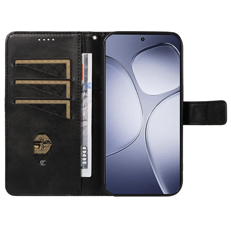 For Xiaomi Redmi K70 Ultra Case Leather Geometric Line Wallet Phone Cover with Wrist Strap - Black