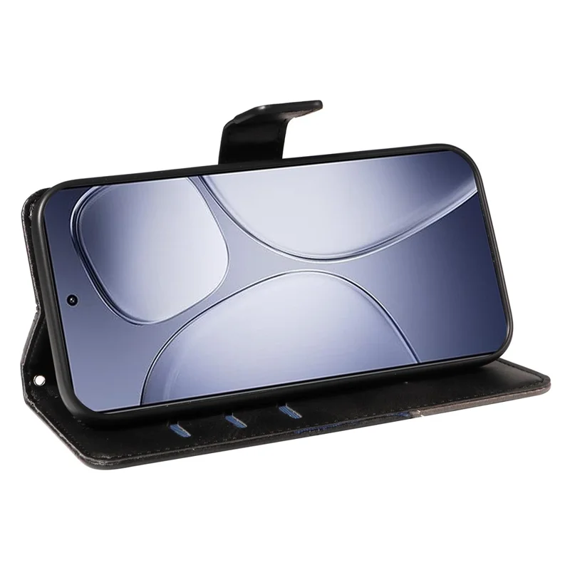 For Xiaomi Redmi K70 Ultra Case Leather Geometric Line Wallet Phone Cover with Wrist Strap - Black