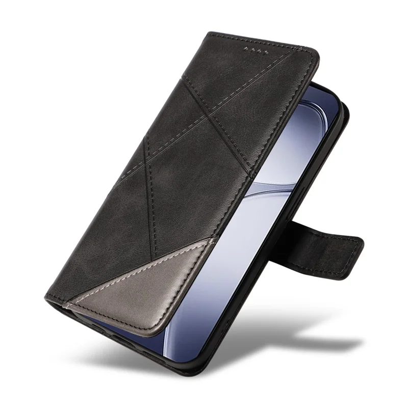 For Xiaomi Redmi K70 Ultra Case Leather Geometric Line Wallet Phone Cover with Wrist Strap - Black