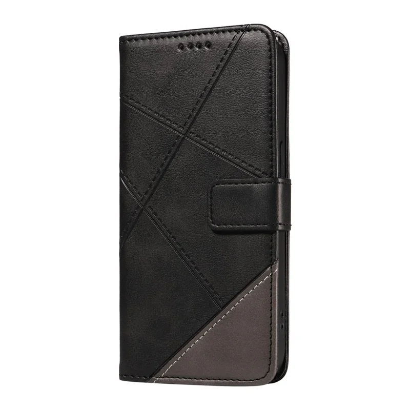 For Xiaomi Redmi K70 Ultra Case Leather Geometric Line Wallet Phone Cover with Wrist Strap - Black