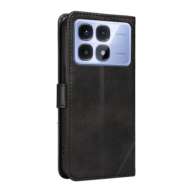 For Xiaomi Redmi K70 Ultra Case Leather Geometric Line Wallet Phone Cover with Wrist Strap - Black