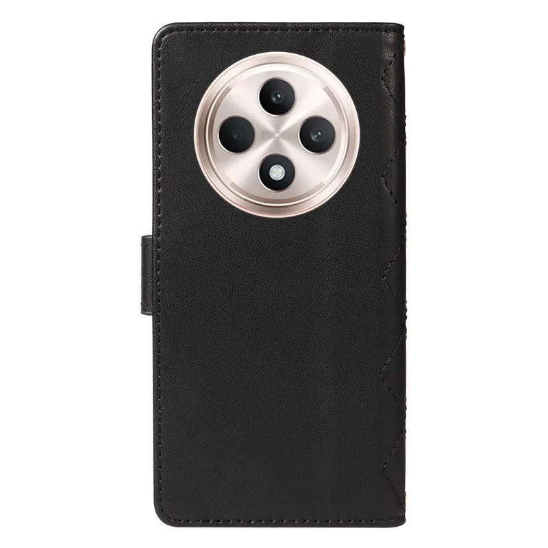 Para Oppo Reno12 F 5G Case Wallet Rhombus Leather Phone Cover com Alça de Ombro, Alça de Pulso - Preto