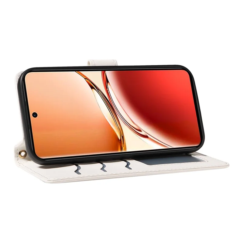 For Oppo Reno12 F 5G Case Wallet Rhombus Leather Phone Cover with Shoulder Strap, Wrist Strap - White