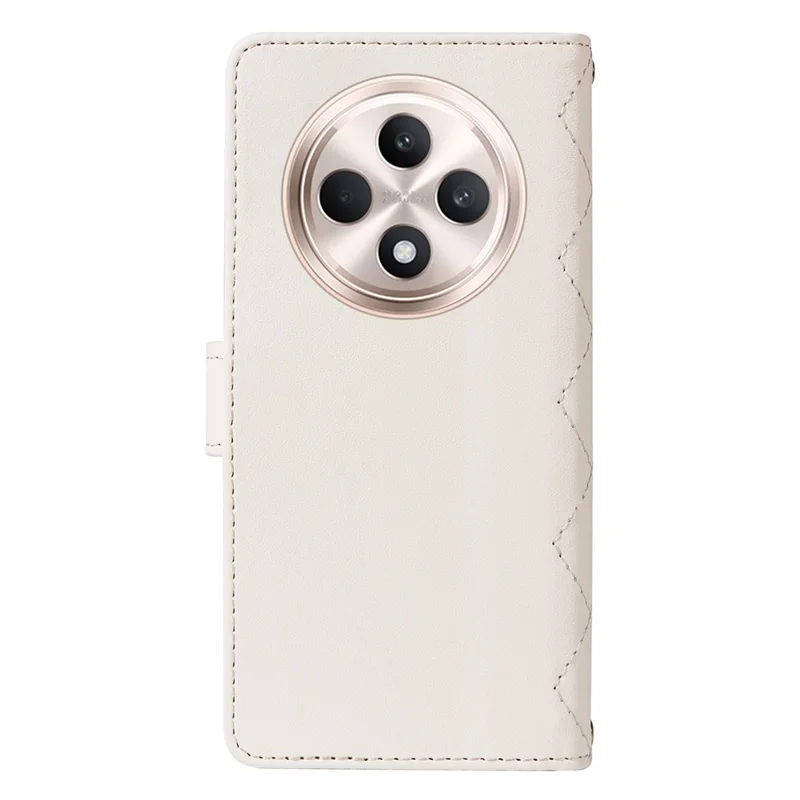 For Oppo Reno12 F 5G Case Wallet Rhombus Leather Phone Cover with Shoulder Strap, Wrist Strap - White