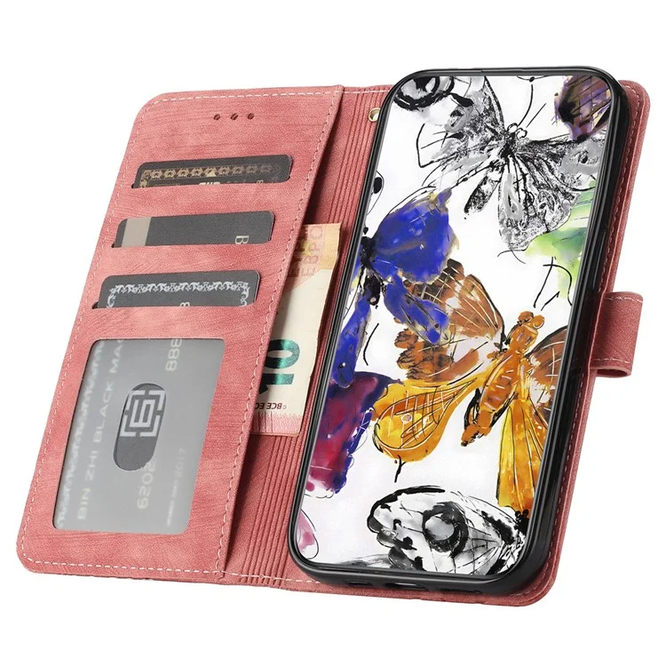 Para Samsung Galaxy A06 Caixa Butterfly Design Flip Wallet Cheather Phone Toupe Touch - Rosa