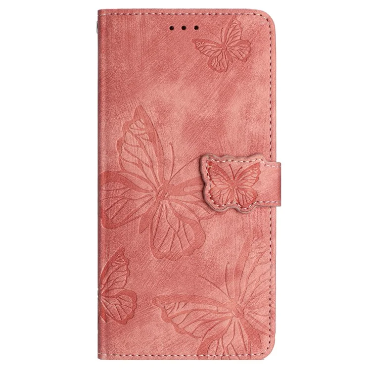 Para Samsung Galaxy A06 Caixa Butterfly Design Flip Wallet Cheather Phone Toupe Touch - Rosa
