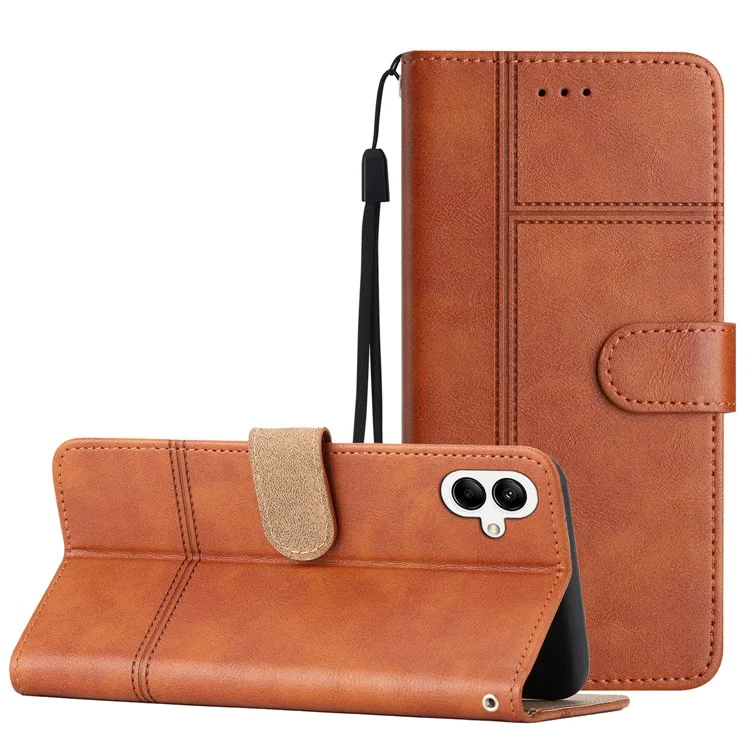 Für Samsung Galaxy A06 Case Line bedrucktes PU-Leder-Wallet-Handyhülle - Braun