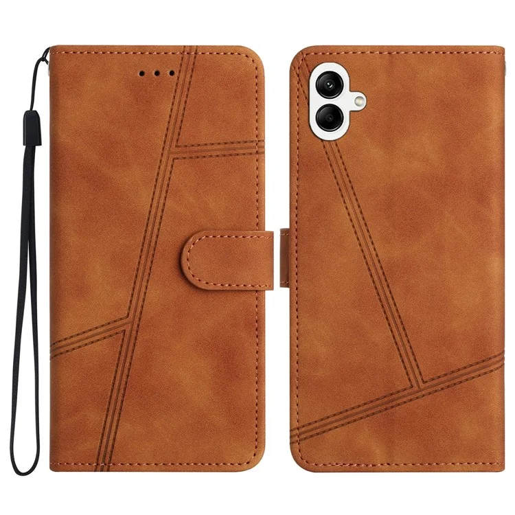 Para Samsung Galaxy A06 Case Flip Leather Líneas de Portada Del Teléfono Retro Impresas - Marrón