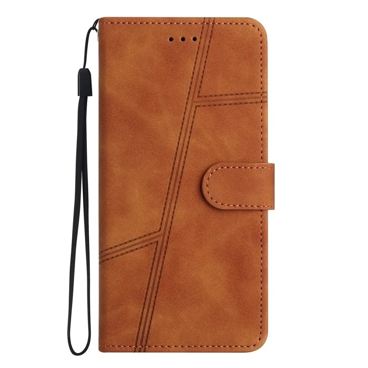 Para Samsung Galaxy A06 Case Flip Leather Líneas de Portada Del Teléfono Retro Impresas - Marrón