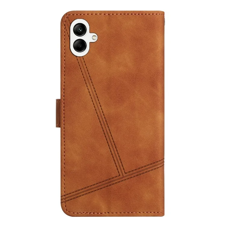 Para Samsung Galaxy A06 Case Flip Leather Líneas de Portada Del Teléfono Retro Impresas - Marrón