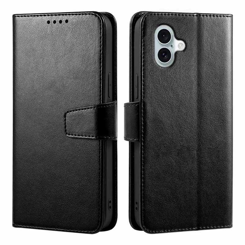 For iPhone 16 Case Card Holder Wallet Leather Phone Cover Stand - Black