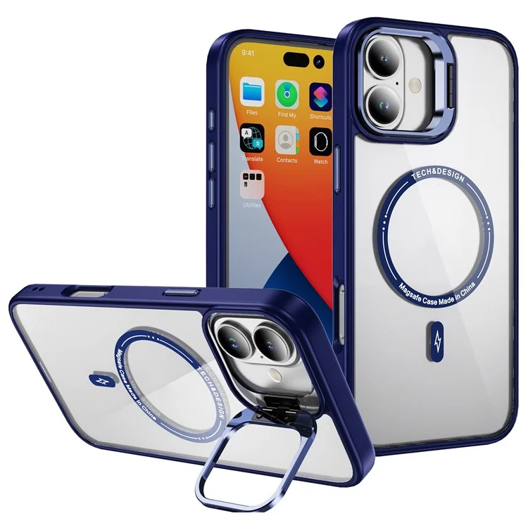 Compra em Massa Para Iphone 16 Clear Case Kickstand Teleping Back Capa Compatível Com MagSafe - Safira