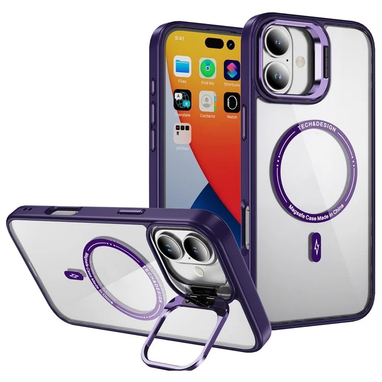 Bulk Purchasing For iPhone 16 Plus Clear Case Kickstand Phone Back Cover Compatible with MagSafe - Dark Purple