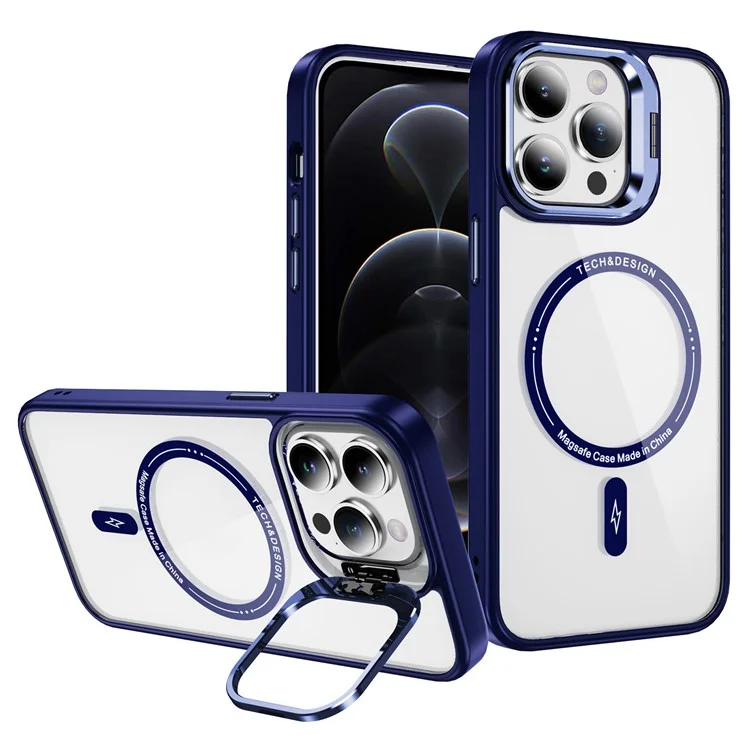 Compra em Massa Para Iphone 16 Pro Clear Case Kickstand Phone Back Capa Compatível Com MagSafe - Safira