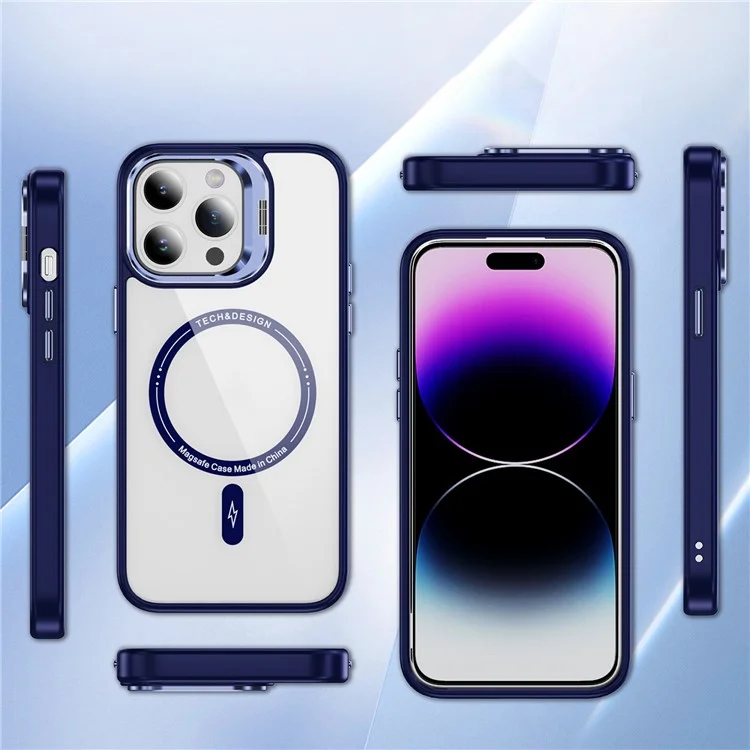 Compra em Massa Para Iphone 16 Pro Clear Case Kickstand Phone Back Capa Compatível Com MagSafe - Safira