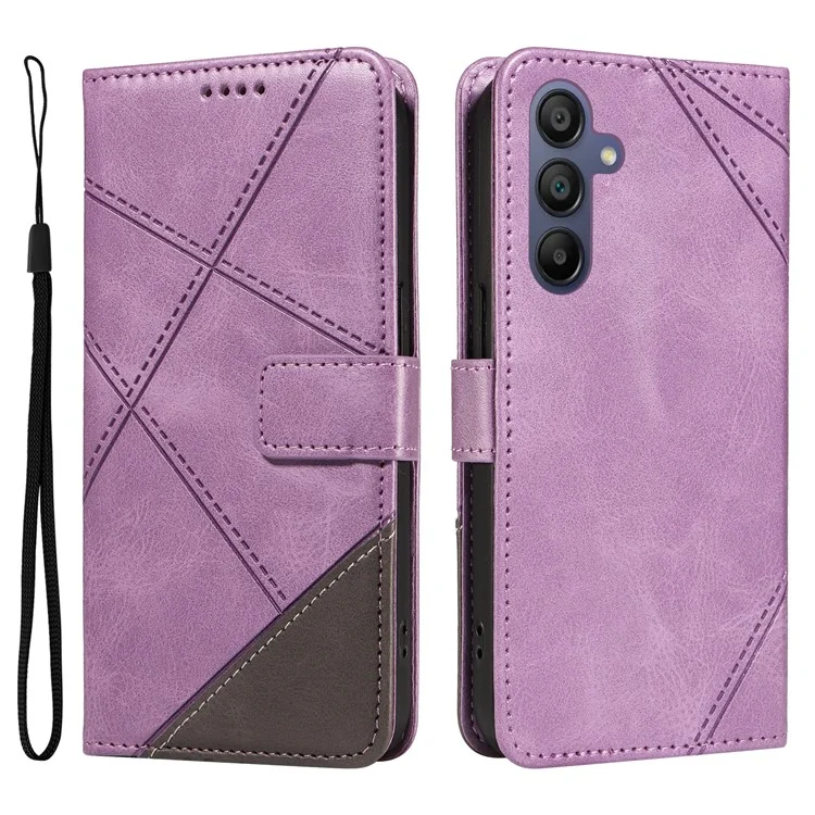 Per Samsung Galaxy A16 5G / A16 4G Custodia in Pelle Linea Geometrica Portafoglio Cover per Telefono con Cinturino da Polso - Viola