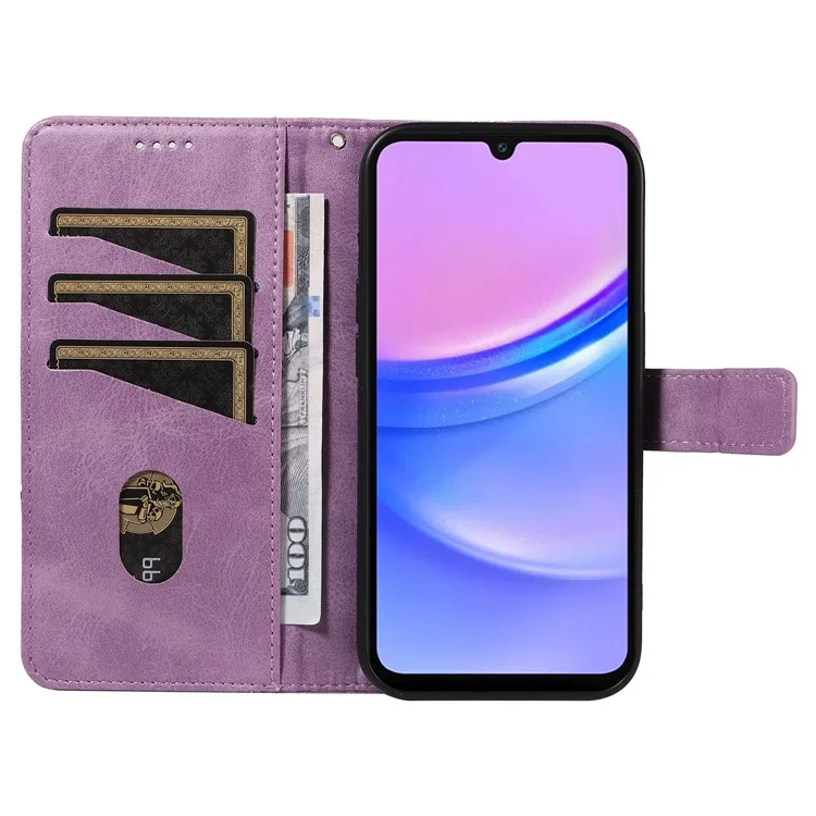 Per Samsung Galaxy A16 5G / A16 4G Custodia in Pelle Linea Geometrica Portafoglio Cover per Telefono con Cinturino da Polso - Viola