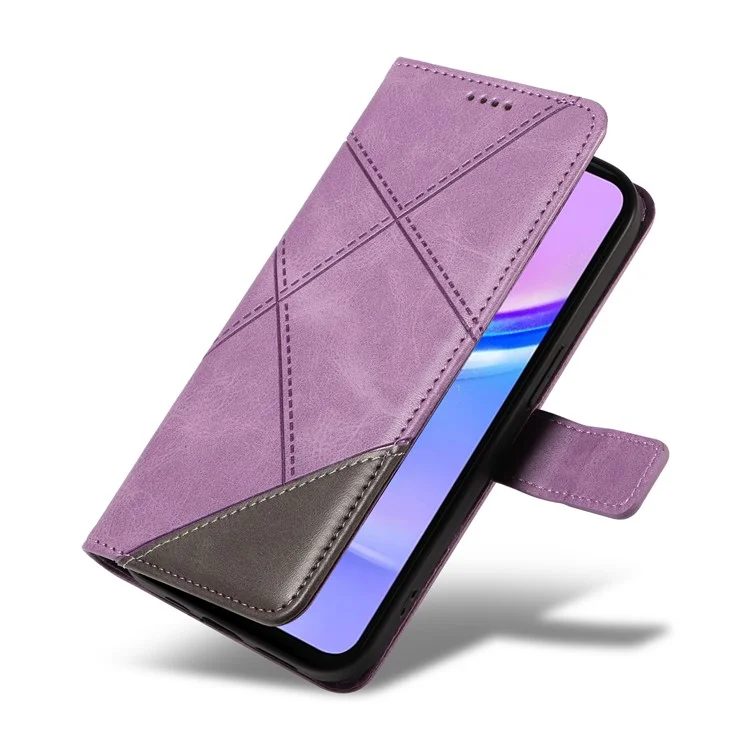 Per Samsung Galaxy A16 5G / A16 4G Custodia in Pelle Linea Geometrica Portafoglio Cover per Telefono con Cinturino da Polso - Viola