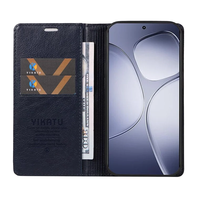 YIKATU YK-006 For Xiaomi Redmi K70 Ultra Case Wallet Litchi Grain Leather Phone Cover Magnetic Auto-Absorbed - Navy Blue