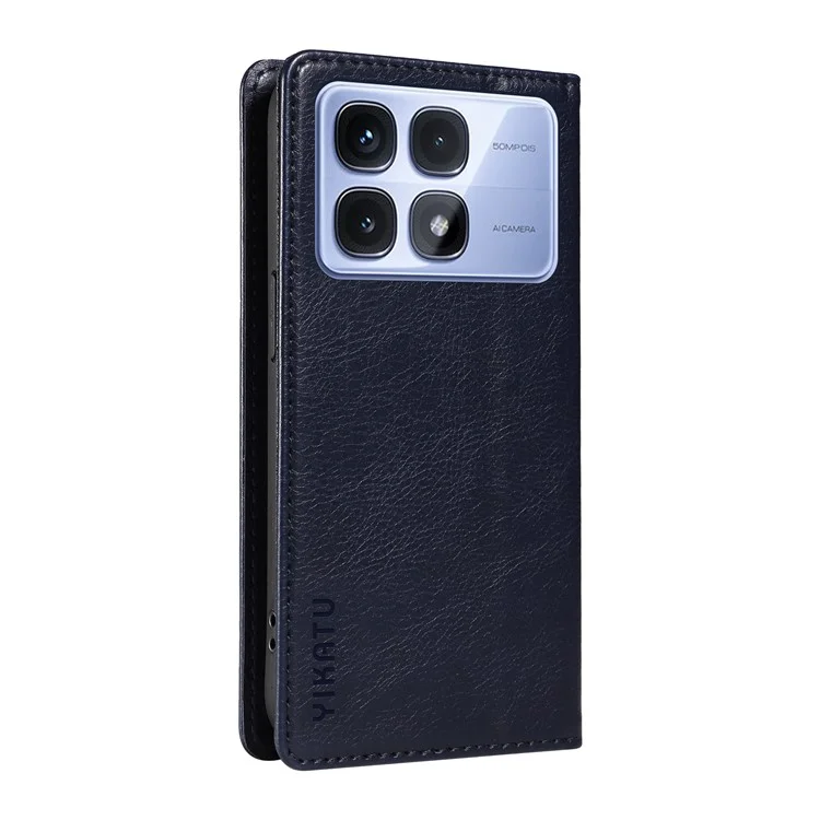 YIKATU YK-006 For Xiaomi Redmi K70 Ultra Case Wallet Litchi Grain Leather Phone Cover Magnetic Auto-Absorbed - Navy Blue