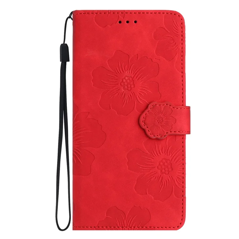 For OnePlus Nord 4 Case Flower Design Leather Wallet Phone Cover with Wrist Strap - Red