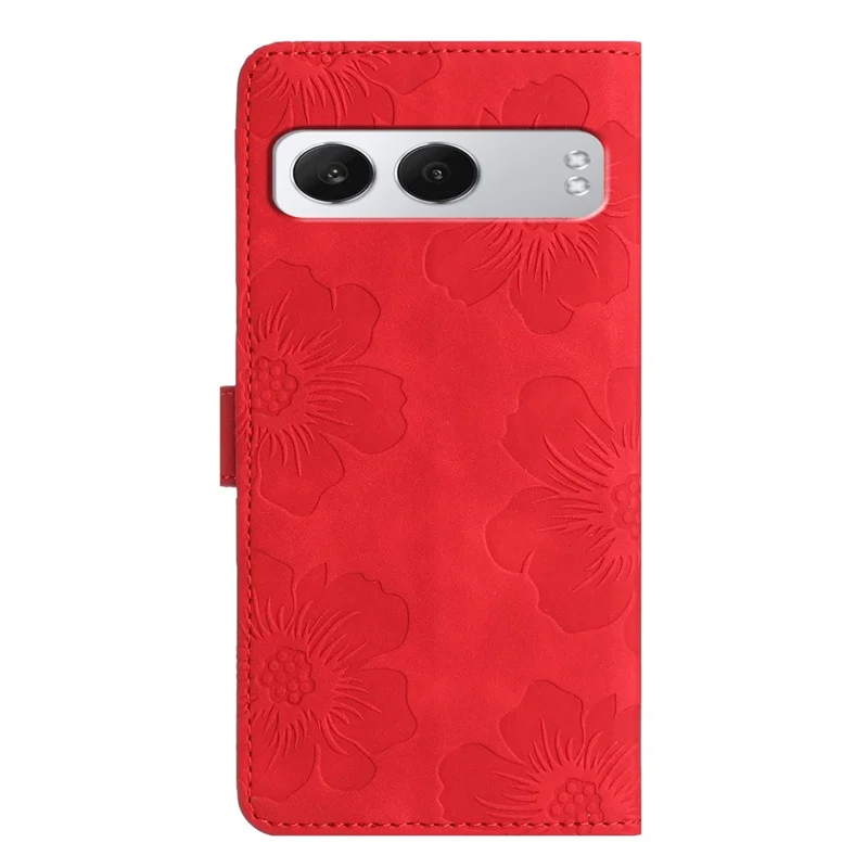For OnePlus Nord 4 Case Flower Design Leather Wallet Phone Cover with Wrist Strap - Red