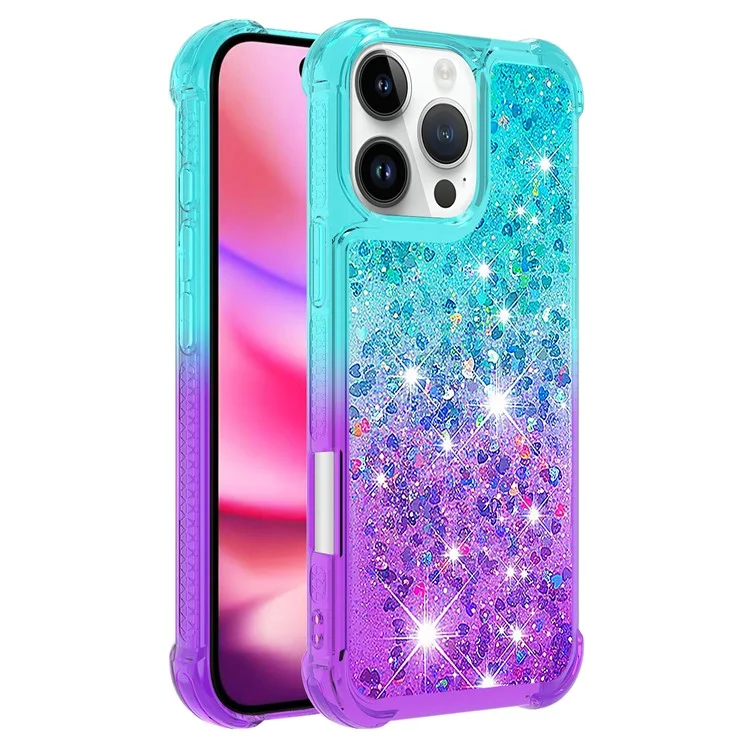 For iPhone 16 Pro Max TPU Case Gradient Quicksand Phone Back Cover - Sky Blue+Purple