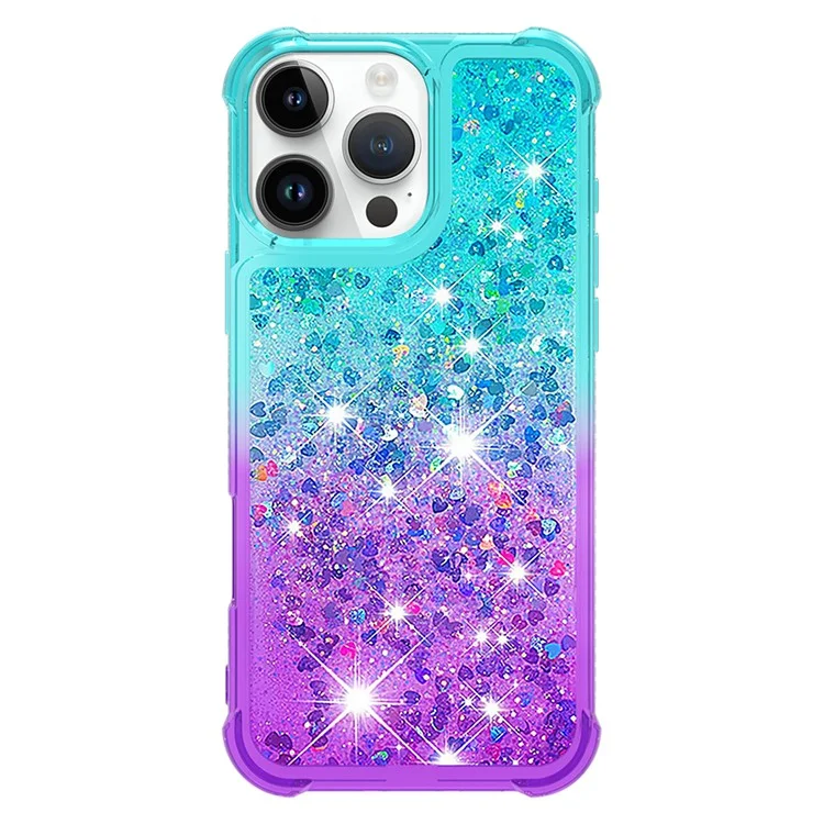 For iPhone 16 Pro Max TPU Case Gradient Quicksand Phone Back Cover - Sky Blue+Purple