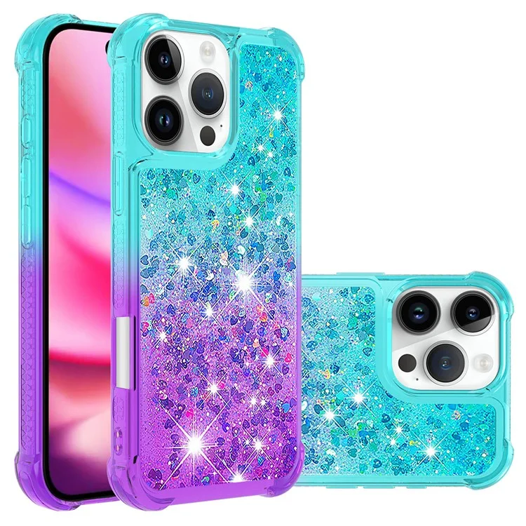 For iPhone 16 Pro Max TPU Case Gradient Quicksand Phone Back Cover - Sky Blue+Purple