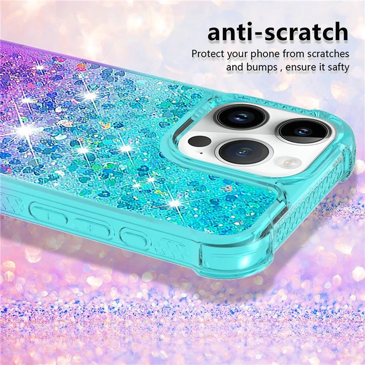 For iPhone 16 Pro Max TPU Case Gradient Quicksand Phone Back Cover - Sky Blue+Purple