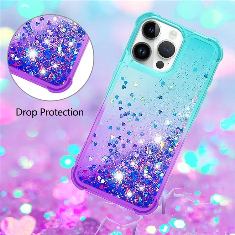 For iPhone 16 Pro Max TPU Case Gradient Quicksand Phone Back Cover - Sky Blue+Purple