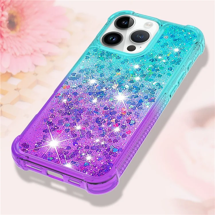 For iPhone 16 Pro Max TPU Case Gradient Quicksand Phone Back Cover - Sky Blue+Purple