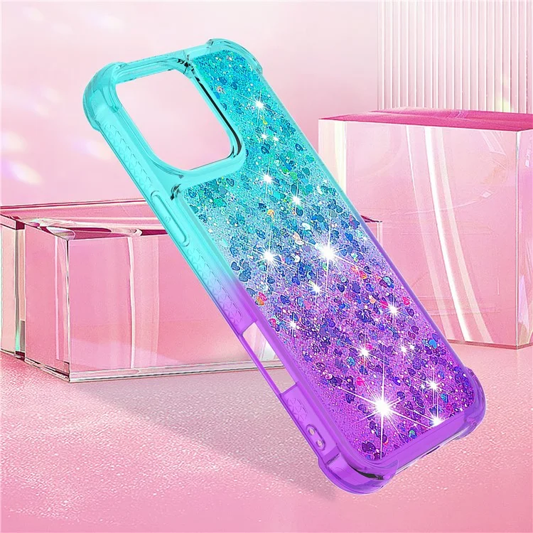 For iPhone 16 Pro Max TPU Case Gradient Quicksand Phone Back Cover - Sky Blue+Purple