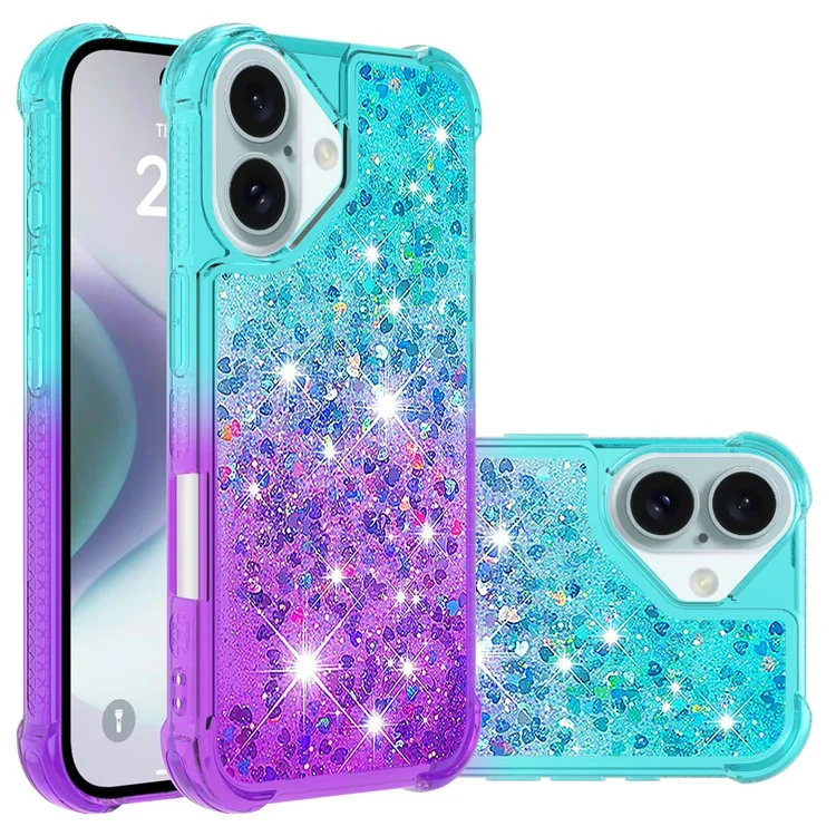 For iPhone 16 TPU Case Gradient Quicksand Phone Back Cover - Sky Blue+Purple