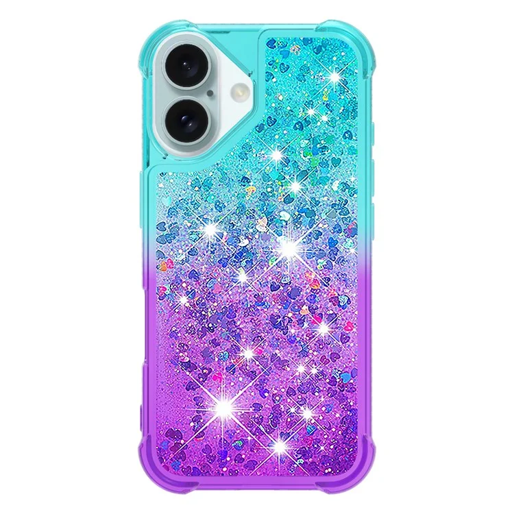 For iPhone 16 TPU Case Gradient Quicksand Phone Back Cover - Sky Blue+Purple