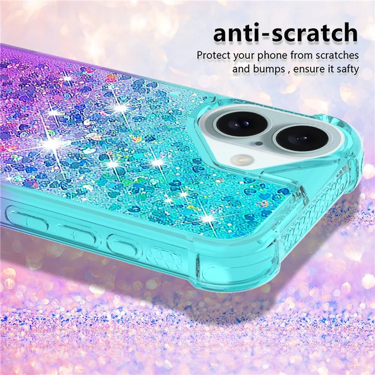 For iPhone 16 TPU Case Gradient Quicksand Phone Back Cover - Sky Blue+Purple