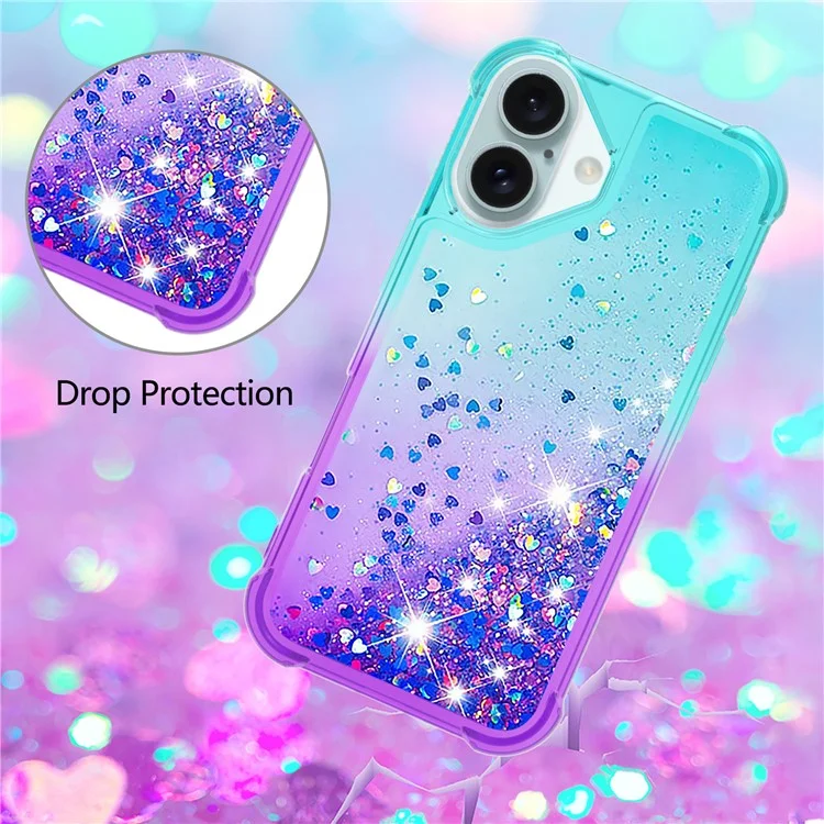 For iPhone 16 TPU Case Gradient Quicksand Phone Back Cover - Sky Blue+Purple