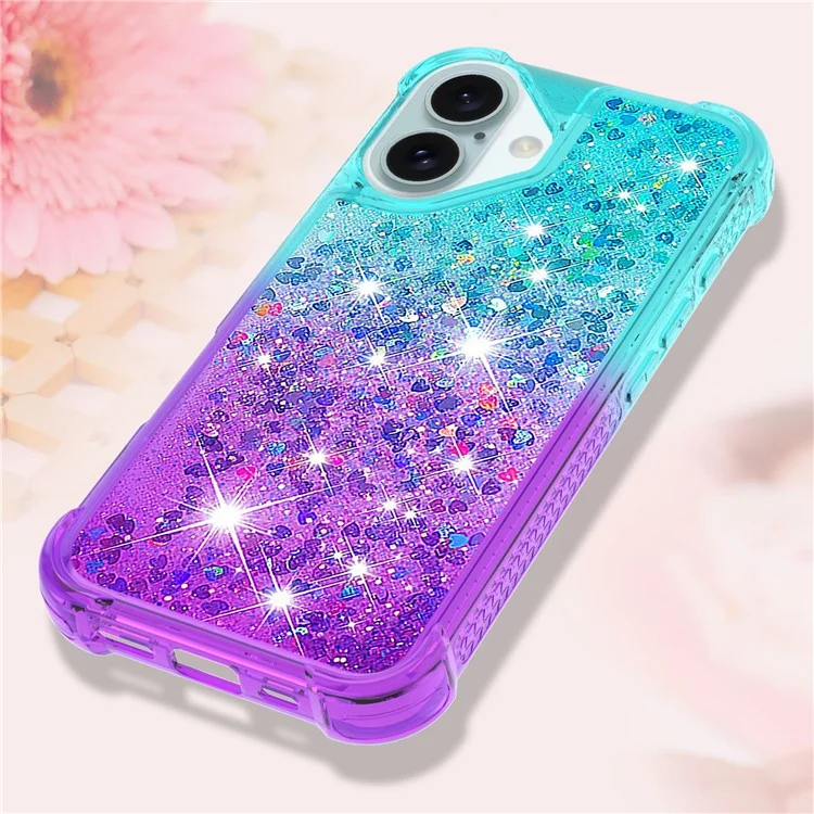 For iPhone 16 TPU Case Gradient Quicksand Phone Back Cover - Sky Blue+Purple