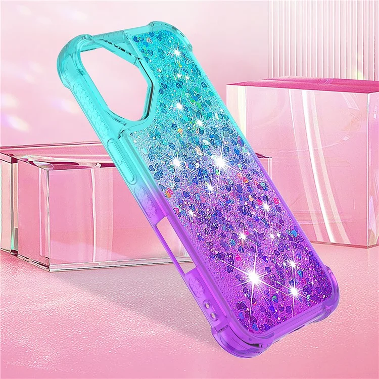 For iPhone 16 TPU Case Gradient Quicksand Phone Back Cover - Sky Blue+Purple