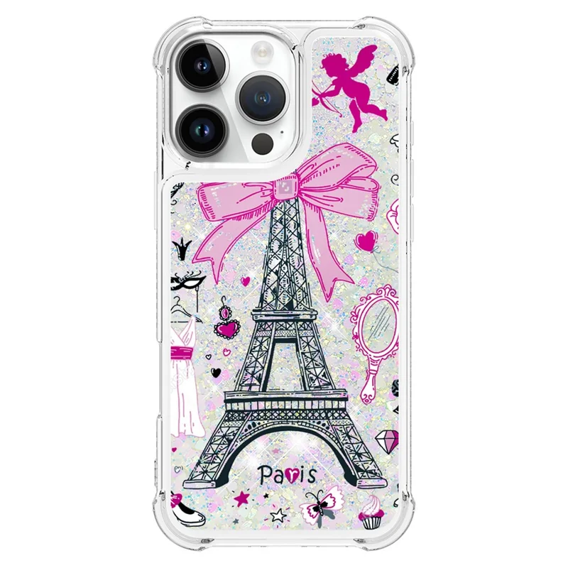 For iPhone 16 Pro Max TPU Case with Quicksand and Pattern Printed - Mirror / Tower