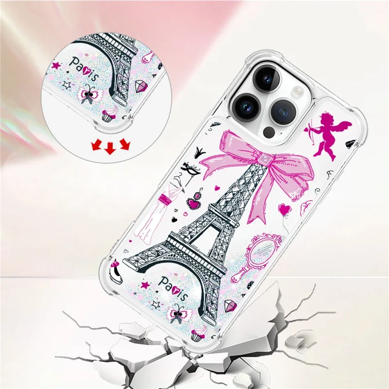 For iPhone 16 Pro Max TPU Case with Quicksand and Pattern Printed - Mirror / Tower