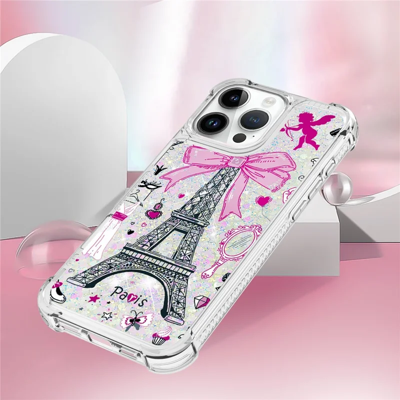 For iPhone 16 Pro Max TPU Case with Quicksand and Pattern Printed - Mirror / Tower