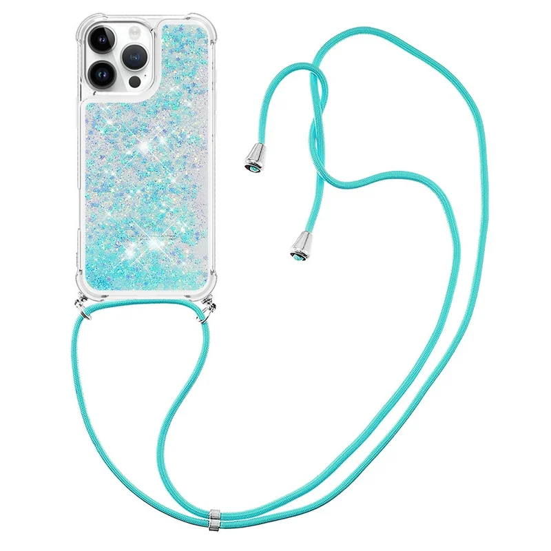For iPhone 16 Pro Max TPU Case Quicksand Design Phone Cover with Lanyard - Blue / Pentagram