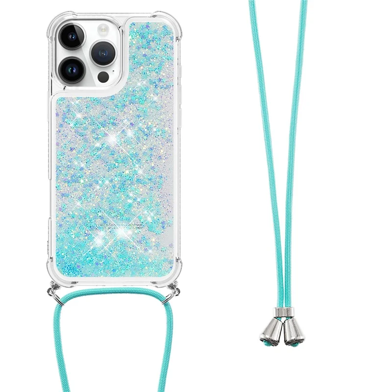 For iPhone 16 Pro Max TPU Case Quicksand Design Phone Cover with Lanyard - Blue / Pentagram