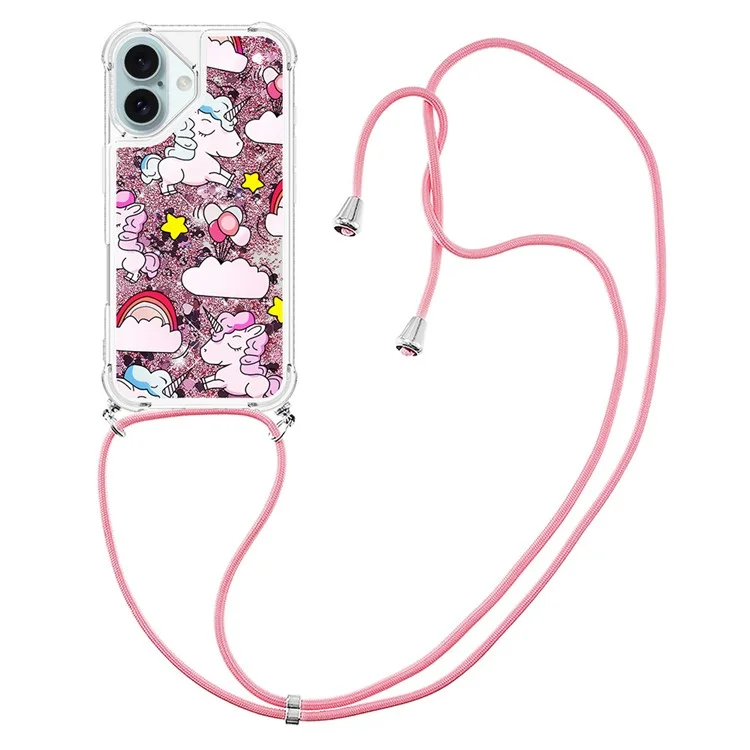 YB Quicksand Series-5 Para la Caja TPU Del Iphone 16 Con la Portada Del Teléfono Impreso de Pattern Lanyard - Lindo Caballo y Nubes