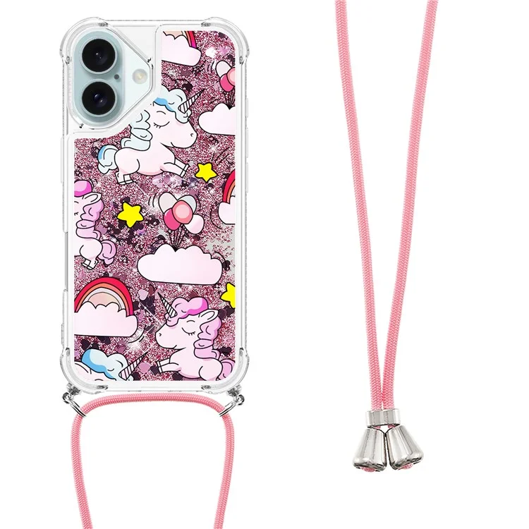 YB Quicksand Series-5 Para la Caja TPU Del Iphone 16 Con la Portada Del Teléfono Impreso de Pattern Lanyard - Lindo Caballo y Nubes