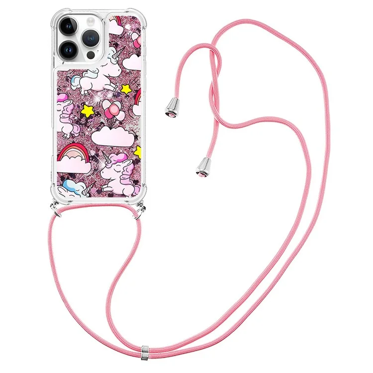 YB Quicksand Series-5 Для Iphone 16 Pro Tpu Case с Чехлом Телефона Lanyard Pattern - Милая Лошадь и Облака